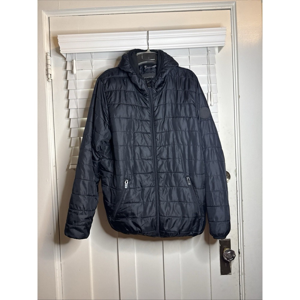 PERRY ELLIS Portfolio Charcoal Coat Ultra Light Quilted Puffer Windbreaker Sz Md